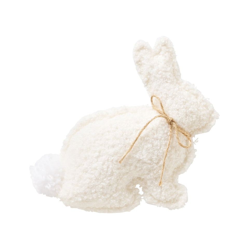 White sherpa stuffed bunny with jute cord around neck