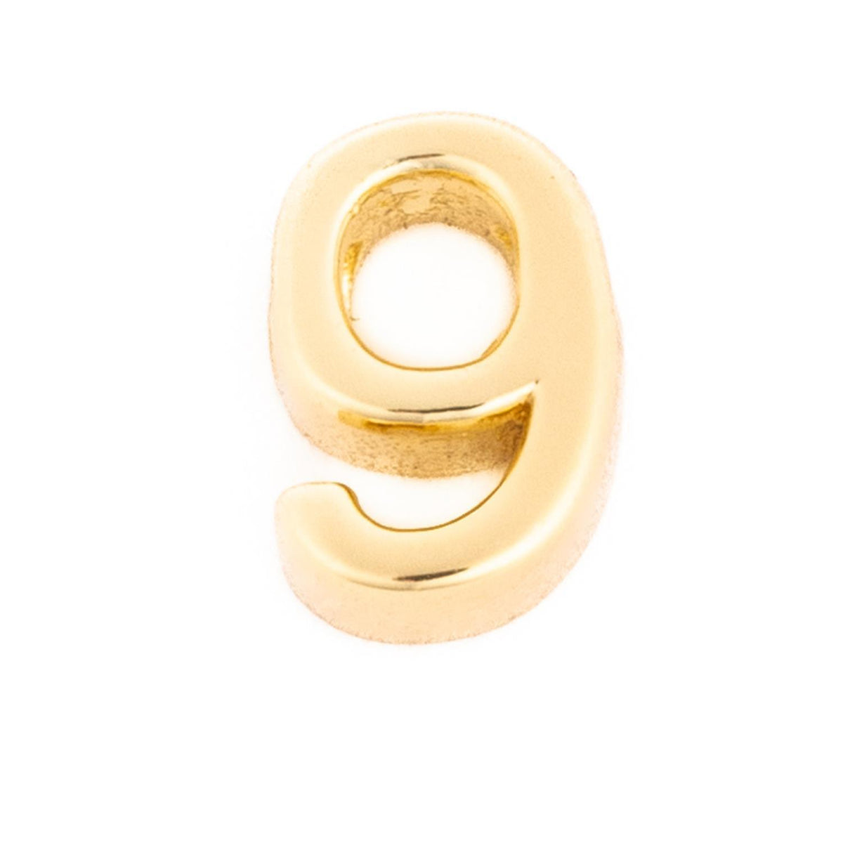 18k gold plated number 9 charm for a charm bar, 0.375 inches tall.