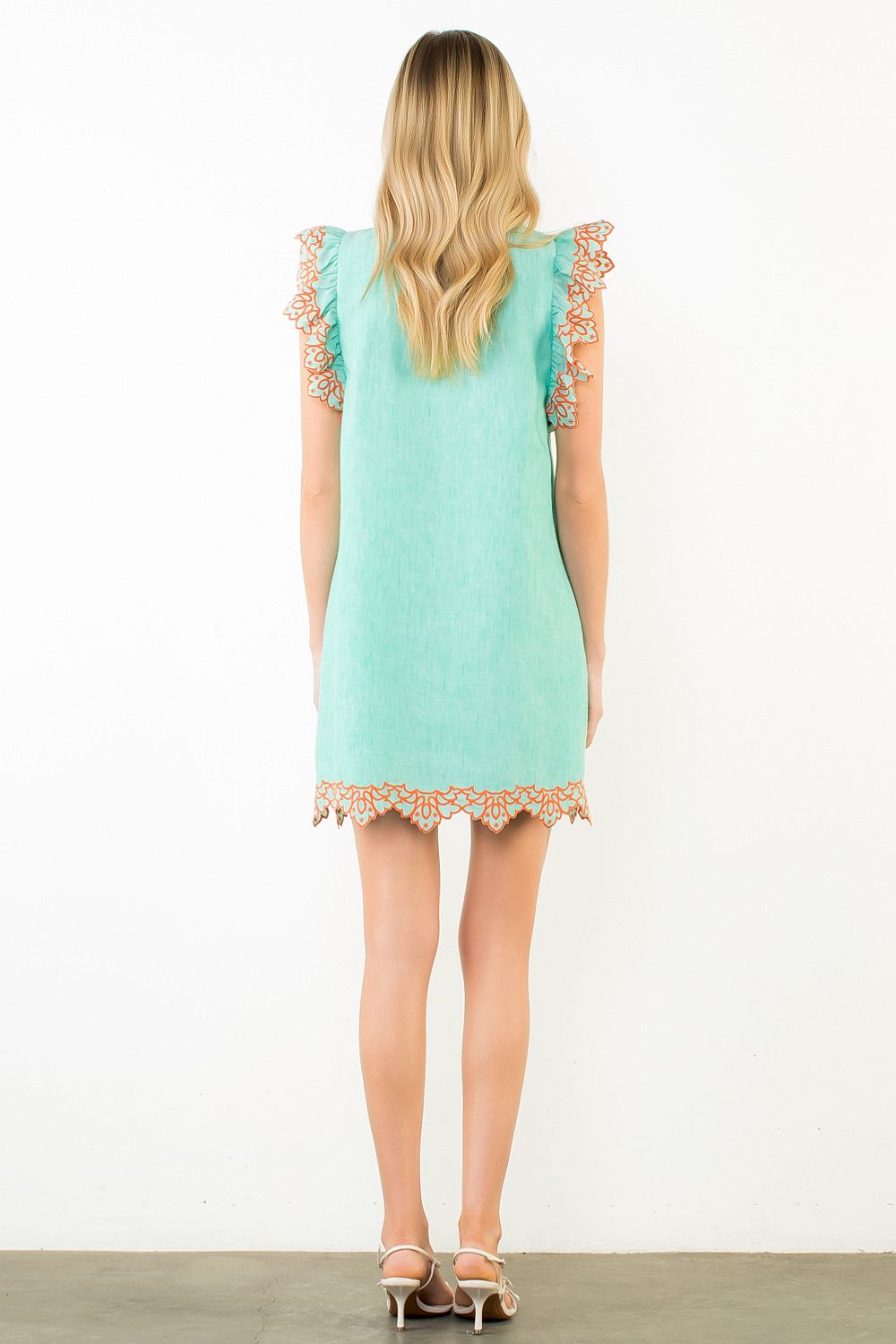 Tiffany Flutter Sleeve Embroidery Detail Dress
