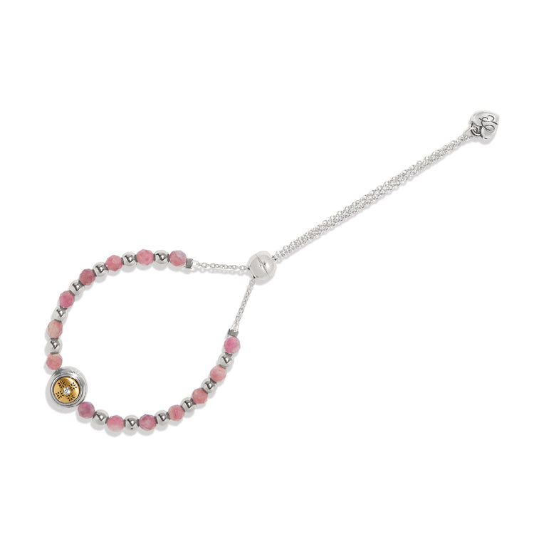 Two-tone green garnet crystal beaded bracelet with a slide closure.
