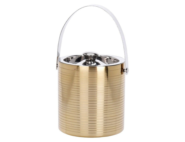 Stainless steel ice bucket with double walls, measuring 15 cm diameter.