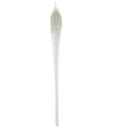 Clear glass icicle ornament with slender elongated shape reflecting light