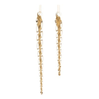 Clear glass icicle ornament with a silver cap hanging from a string.