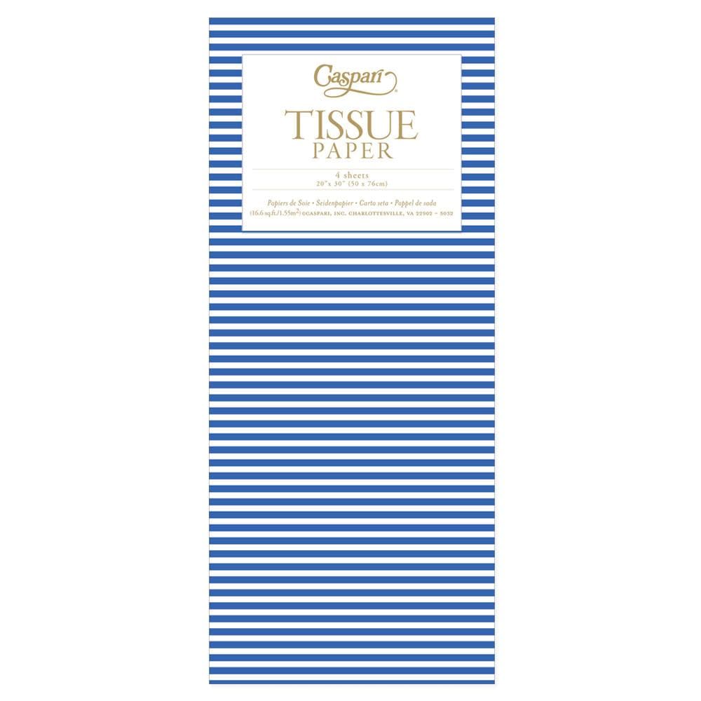 Mini Stripe Navy tissue box with navy blue stripes on white sheets