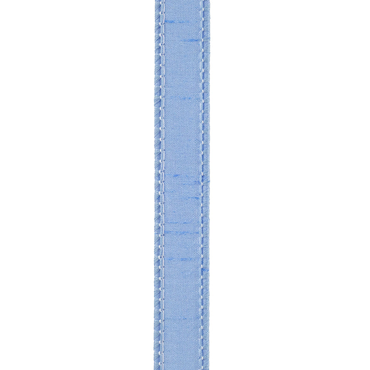 7/8 inch light blue Dupioni Supreme wired edge ribbon with a textured finish.