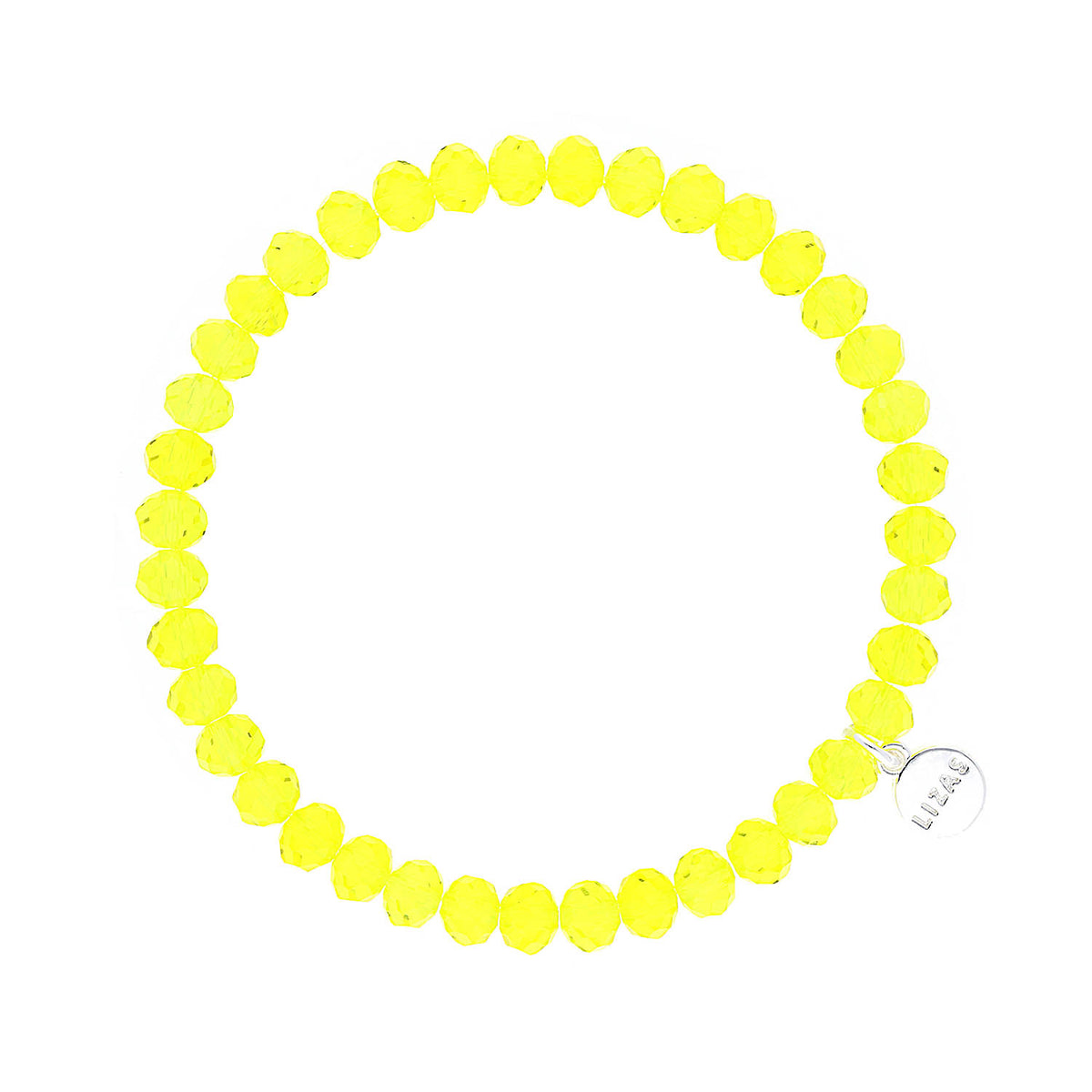 Stretchy bracelet with faceted glass beads in mixed colors.