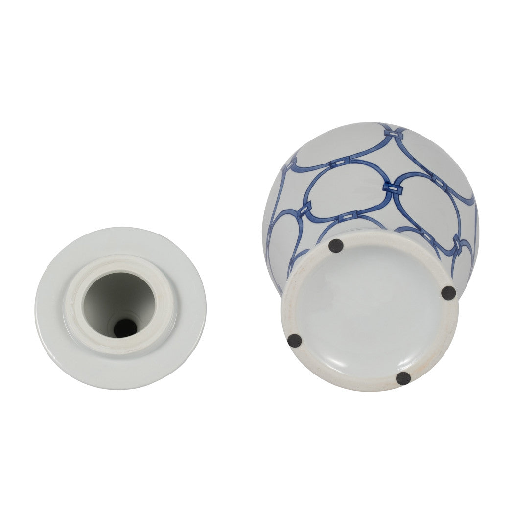 18 in. Ceramic Classic Links Decorative Temple Jar Blue