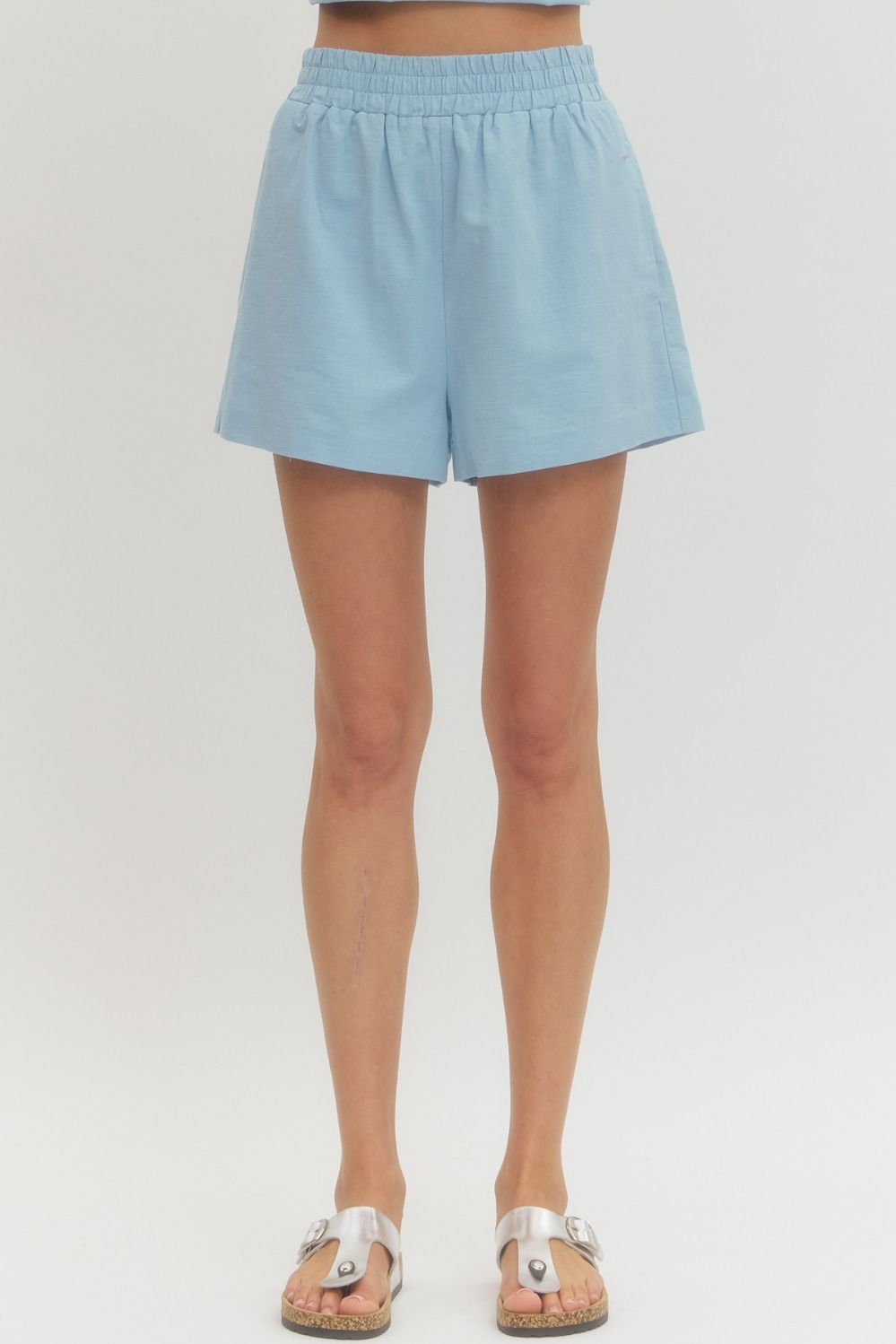 Hannah Solid Elastic Waist Shorts