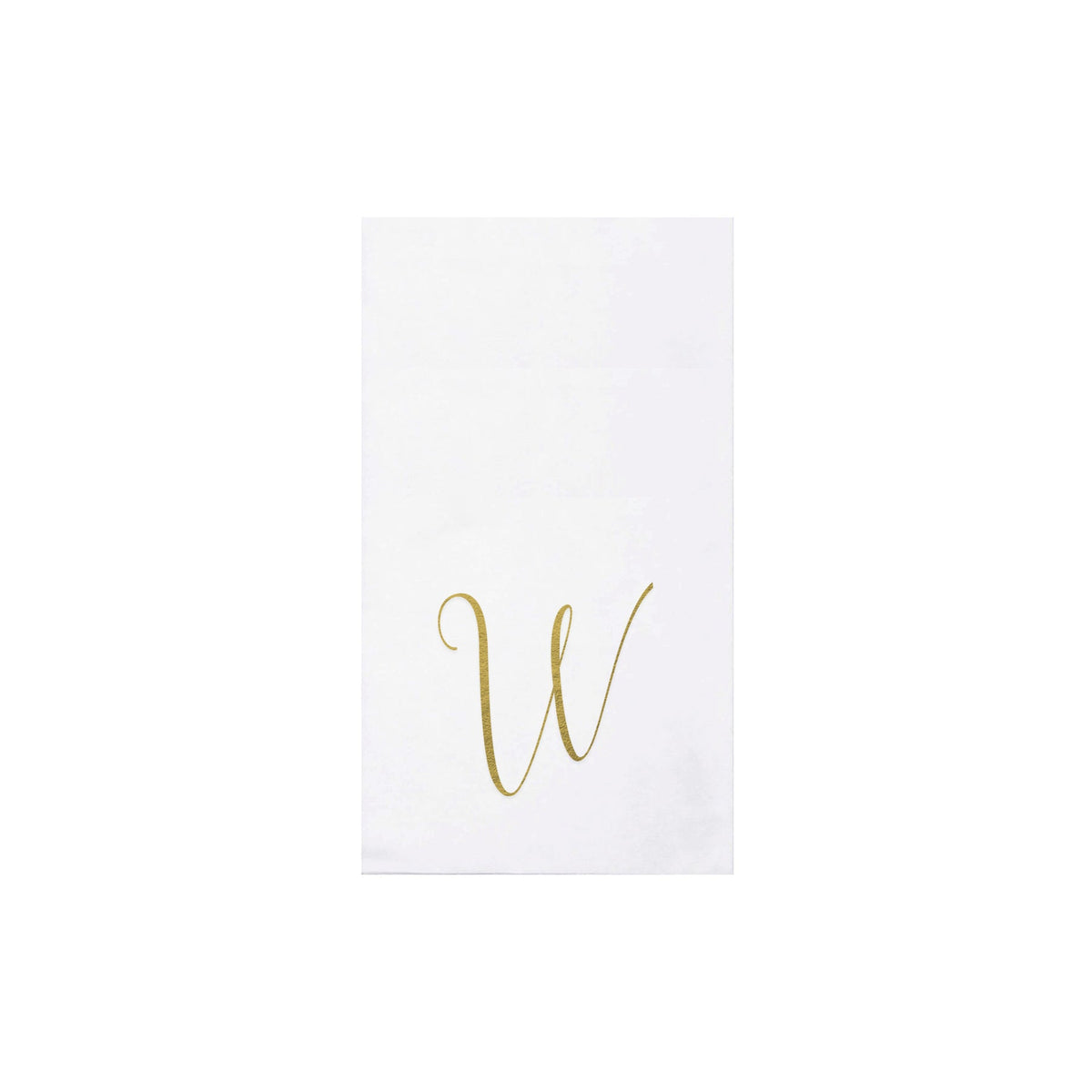 White Papersoft guest towel napkin featuring a gold script monogram letter W.