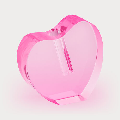 Large pink crystal glass heart-shaped vase with smooth glossy finish