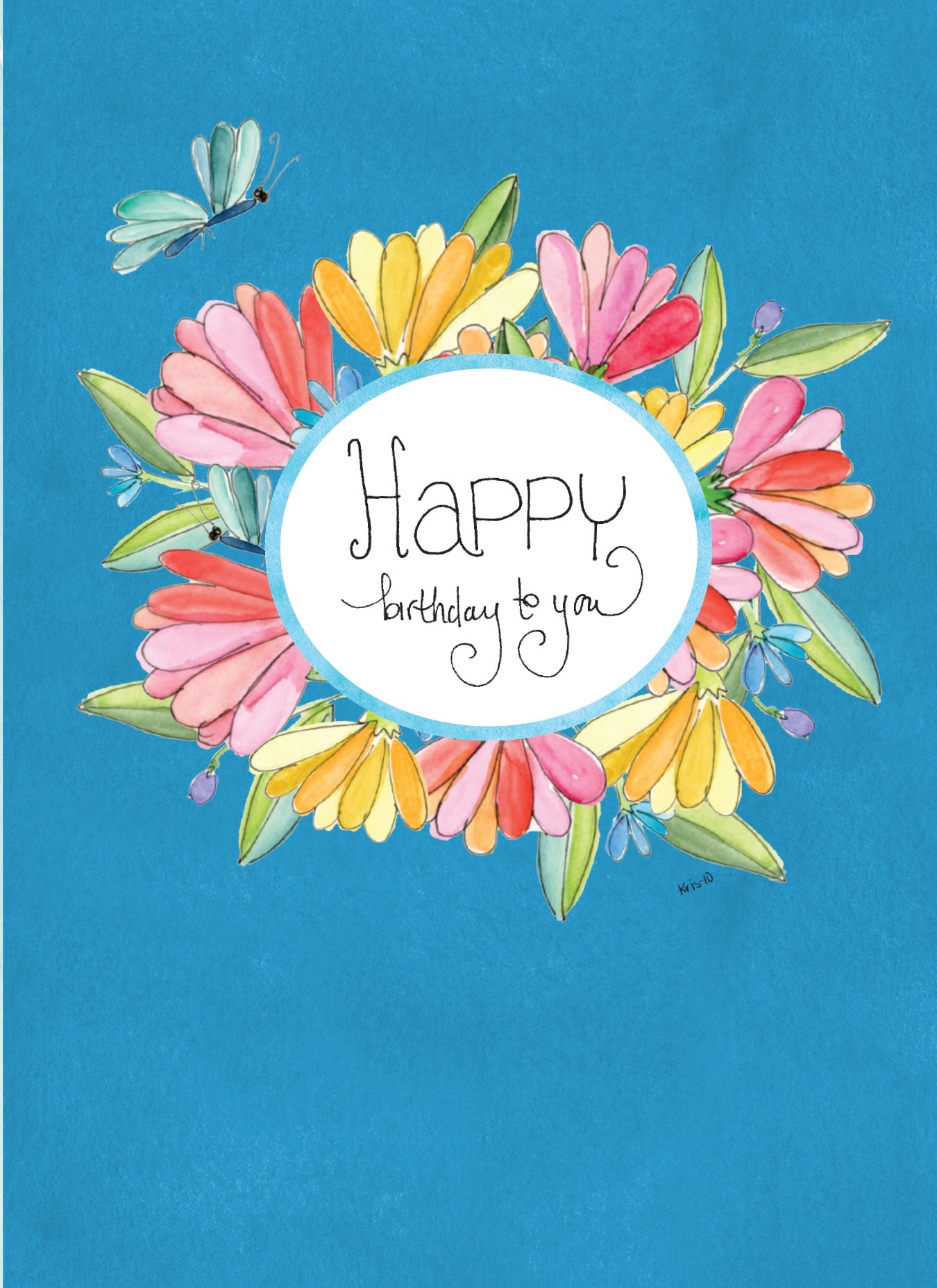 Blue butterfly floral A6 greeting card with matching envelope printed in Austin