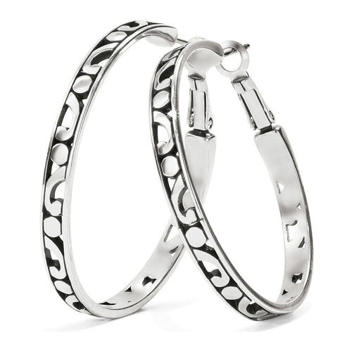 Silver plated large hoop earrings with post lever back closure