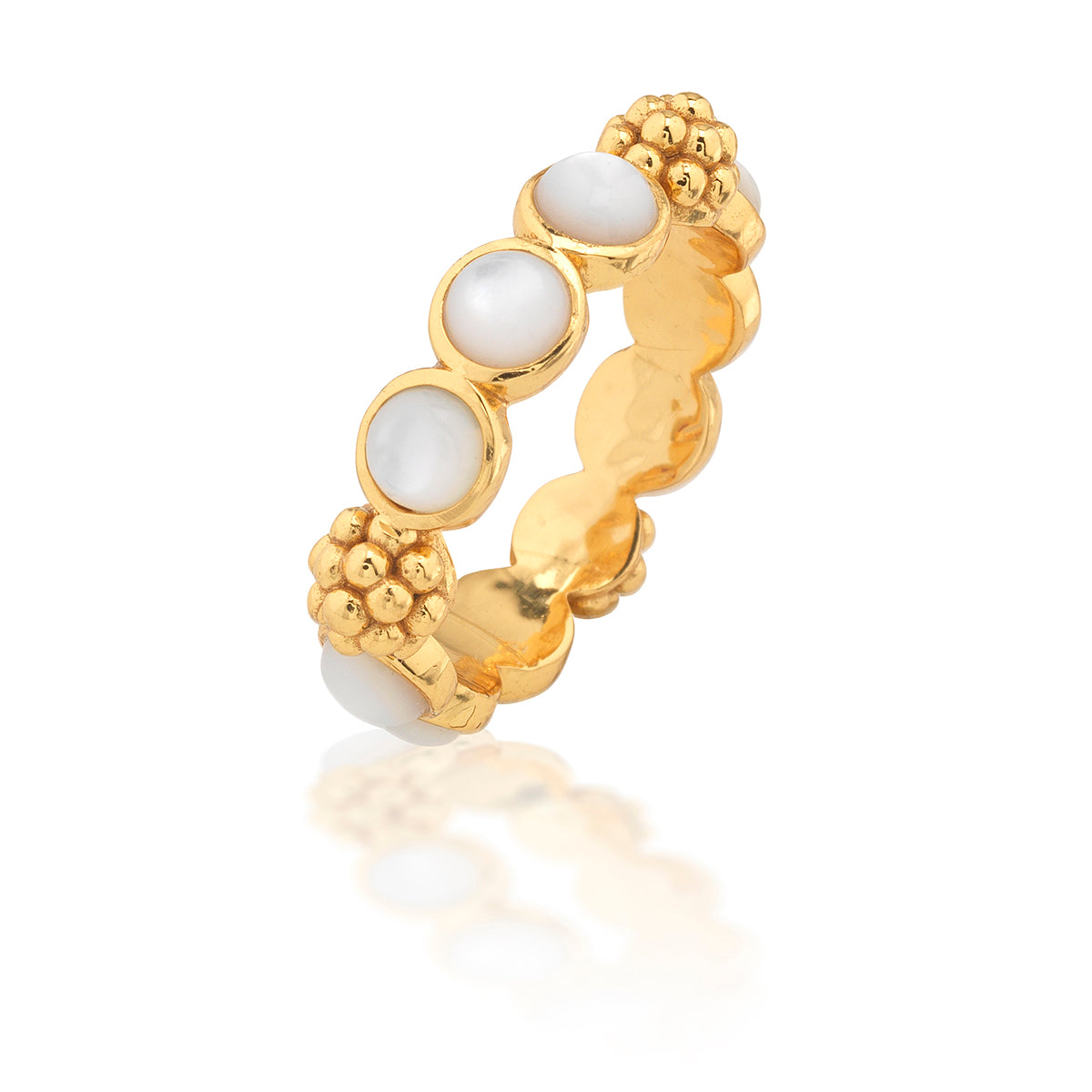 Handmade Berry Gem ring with a round stone set in an oval bezel on 18K gold plated brass.