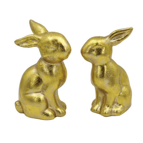 Resin bunny figurine in gold with a glossy finish