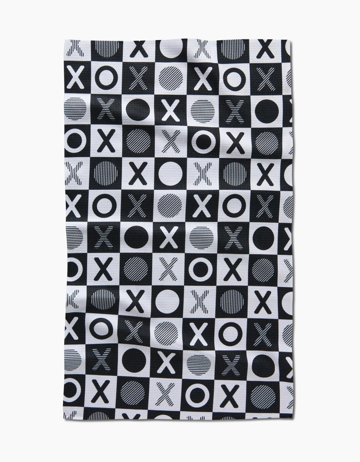 Recycled polyester waffle weave kitchen tea towel with single-sided print.