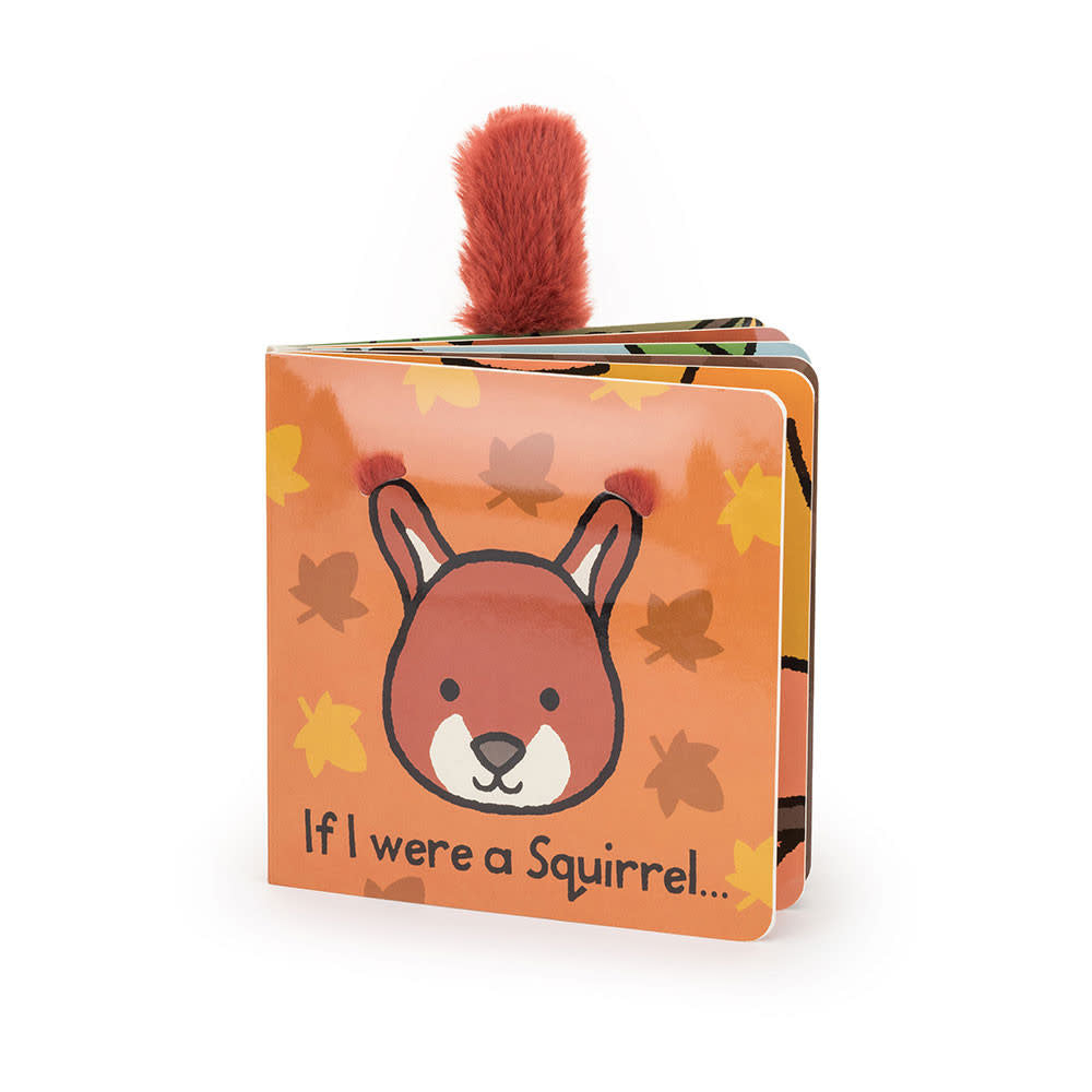 Board book titled If I Were A Squirrel featuring bold forest illustrations with a fluffy squirrel character.