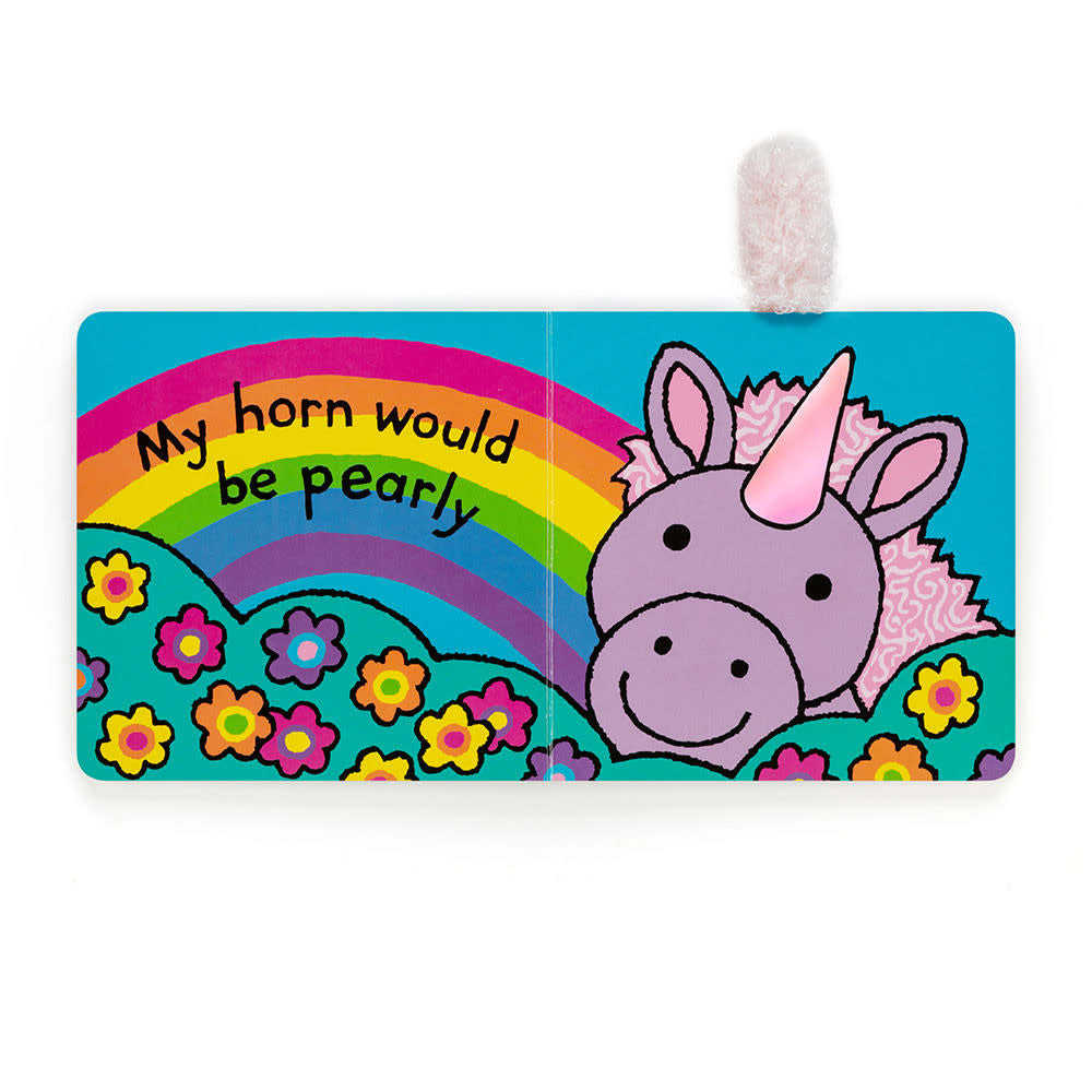 Candy pink paper board book titled If I Were a Unicorn featuring an illustrated bashful unicorn on the cover.
