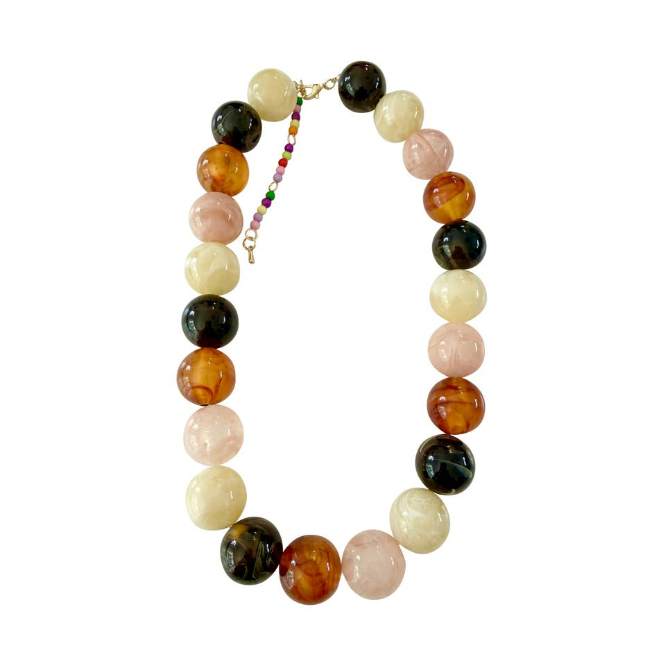 Celia Chunky Beaded Necklace with large, colorful resin beads and 18k gold plated accents.