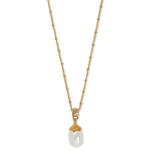 Everbloom gold plated necklace with a rice pearl drop pendant and fine quality crystals.