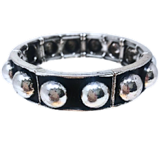 Silver Western-style bubble stretch bracelet with a round metal link design.