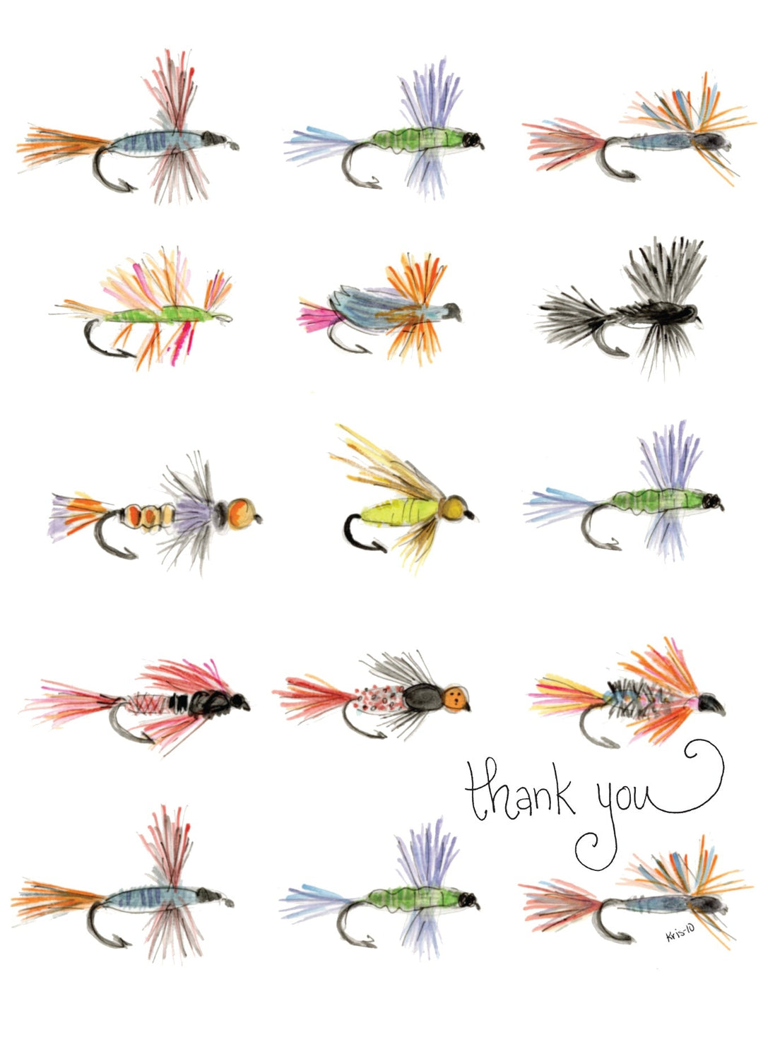 A6 thank you card featuring black fly silhouettes on a white background with matching envelope.