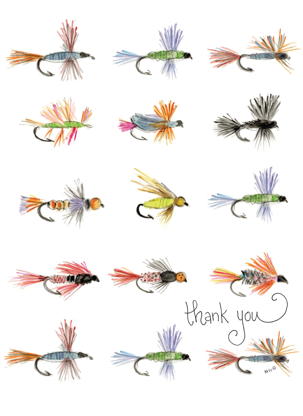 A6 thank you card featuring black fly silhouettes on a white background with matching envelope.