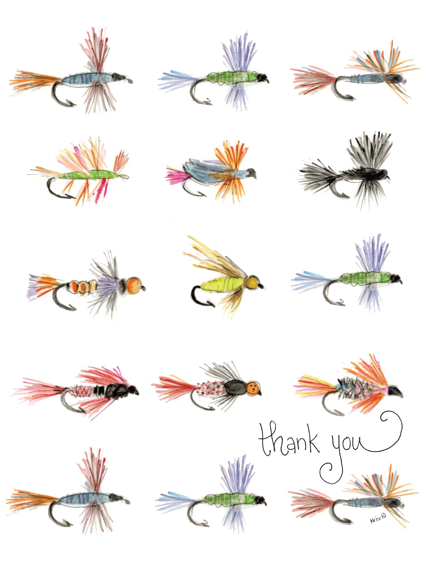 A6 thank you card featuring black fly silhouettes on a white background with matching envelope.