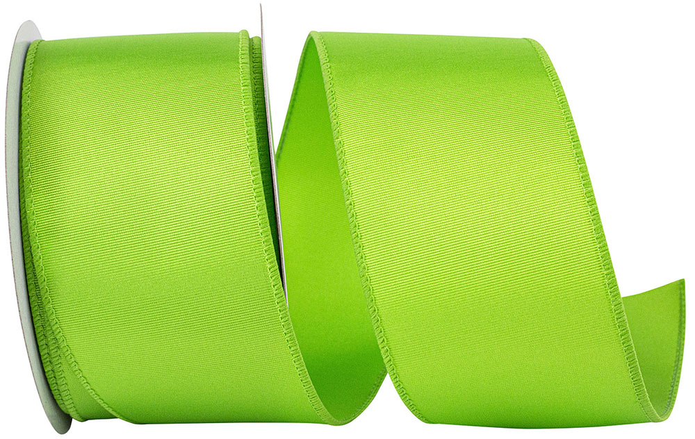 2-1/2 inch lime green grosgrain sheen wired edge ribbon on a spool.