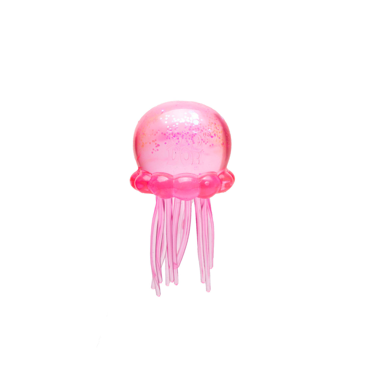 Pink Jellysquish NeeDoh toy with iridescent sparkles and stretchy tentacles.