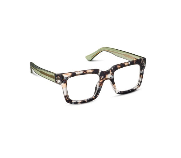 Spotlight eyeglasses with chunky square frames in clear recycled polycarbonate and wire-core temples.