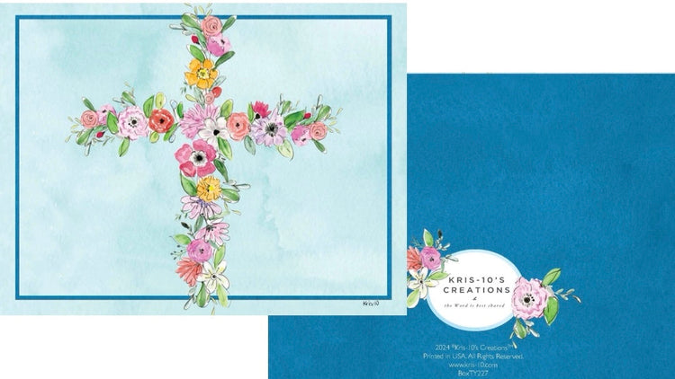 Floral Cross boxed set containing ten blank note cards with envelopes featuring a scripture top flap.