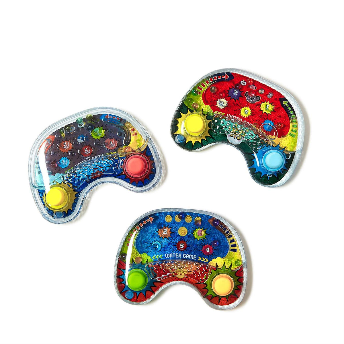 Compact water pinball game with colorful plastic playfield and flipper controls.
