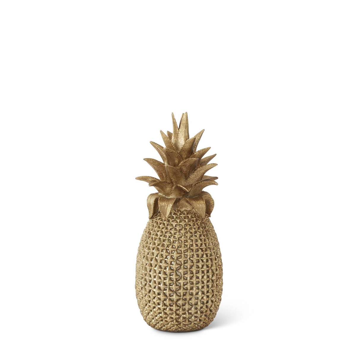 16.5 inch gold resin pineapple statue with geometric texture and metallic finish.