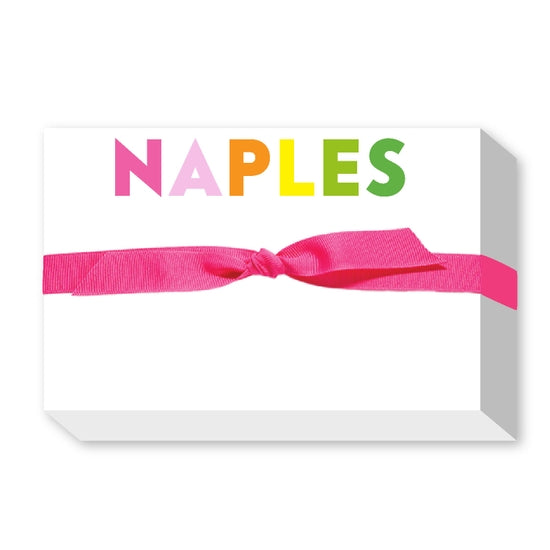 Rainbow Big & Bold Custom Notepad featuring 'NAPLES' in colorful letters with a pink ribbon.