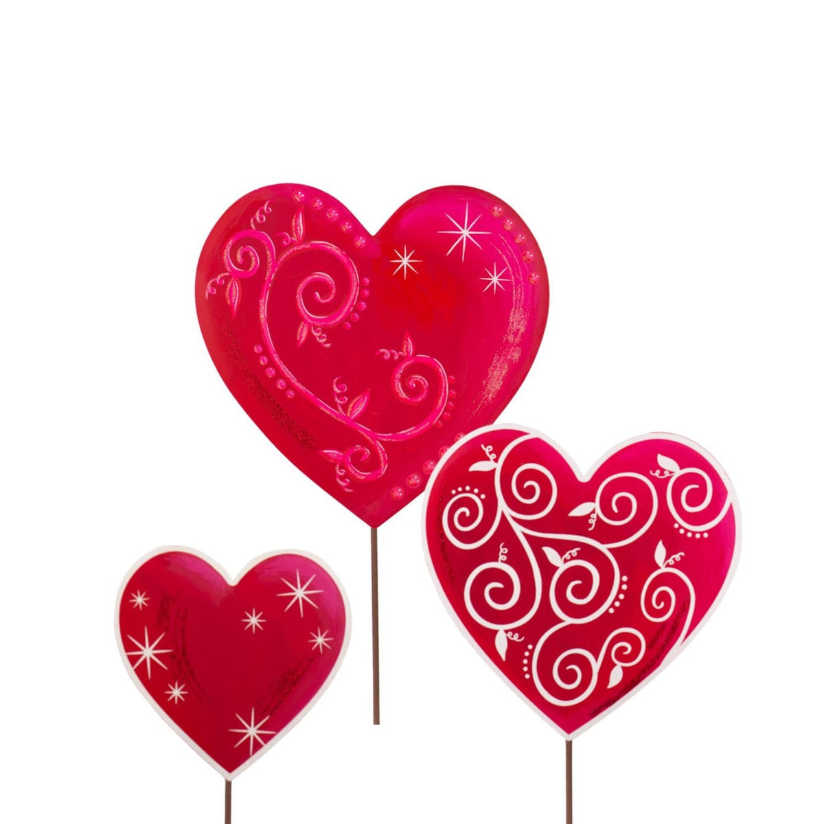 Stakeable heart-shaped ornament with swirl sparkle finish in red