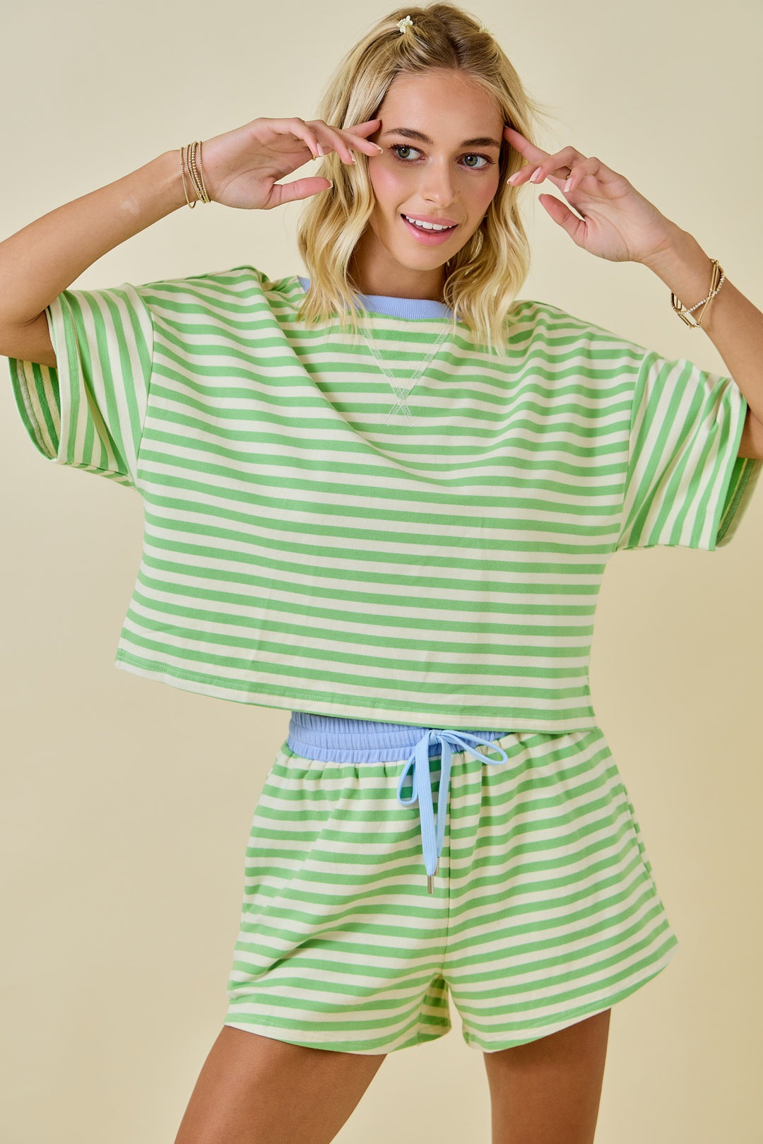 Ailany Boxy Terry Short Sleeve Tee With Contrast Neckband