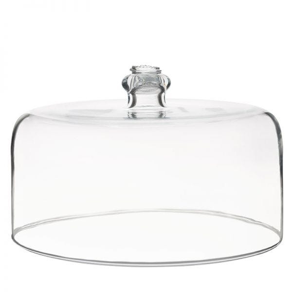 Berry & Thread clear glass cake dome with a decorative knob handle.