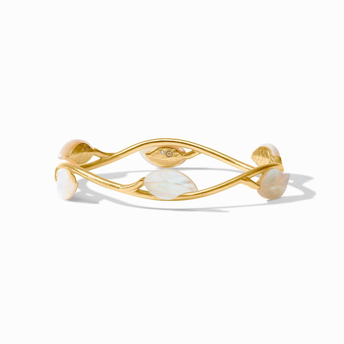 Willow Stone bangle bracelet featuring a smooth oval stone set in polished silver-toned metal.