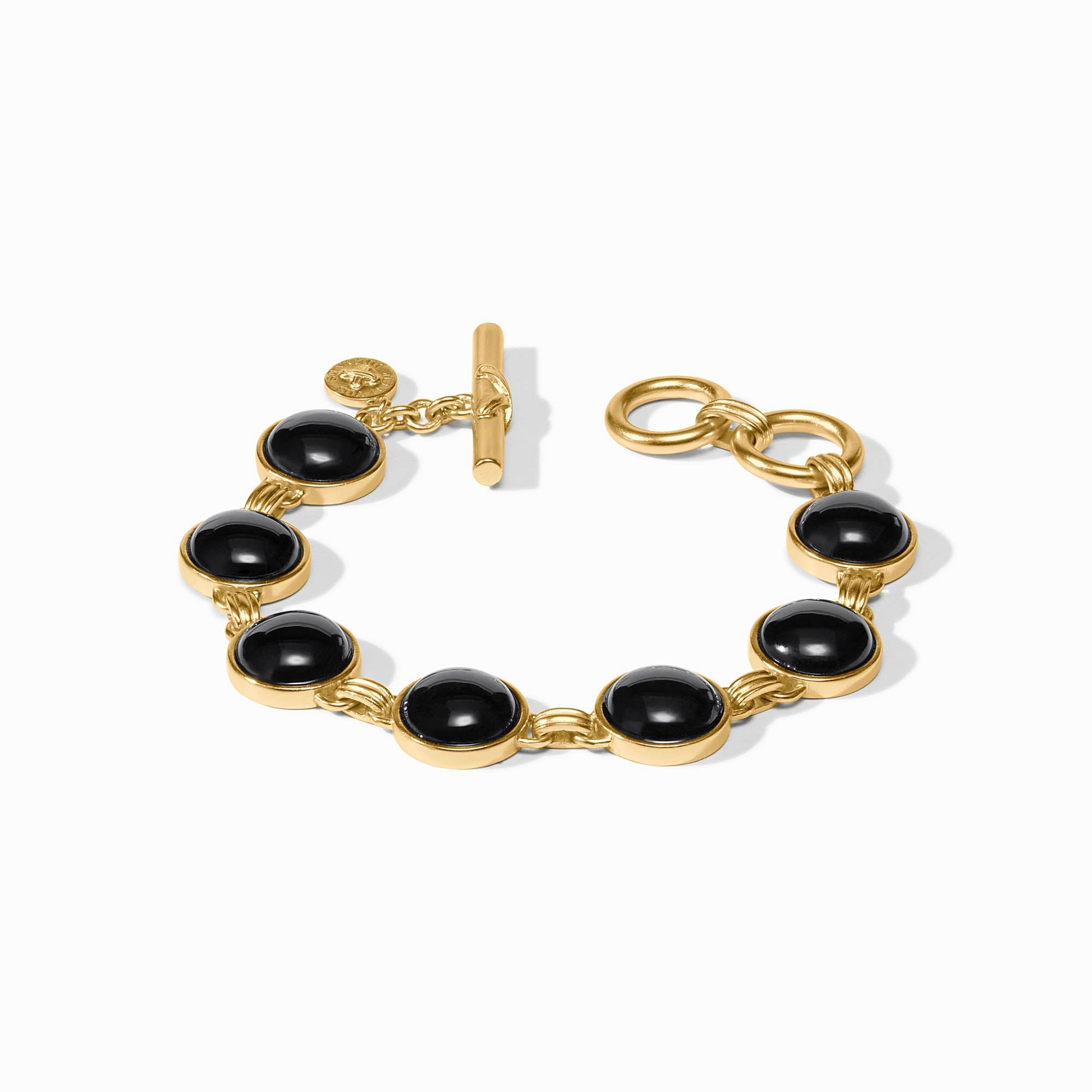 Essex Stone Bracelet in gold with round black stones and a toggle closure.
