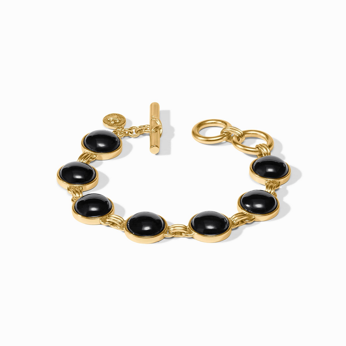 Essex Stone Bracelet in gold with round black stones and a toggle closure.