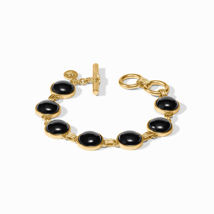 Essex Stone Bracelet in gold with round black stones and a toggle closure.