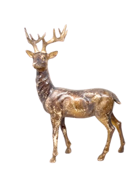 17-inch resin deer figurine with a weathered bronze finish and large antlers.