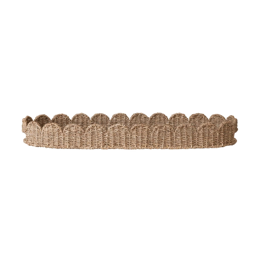 Natural bankuan scalloped tray with handles