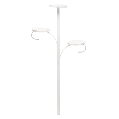 Triple Tree Topper in white iron with three circular platforms at varying heights.