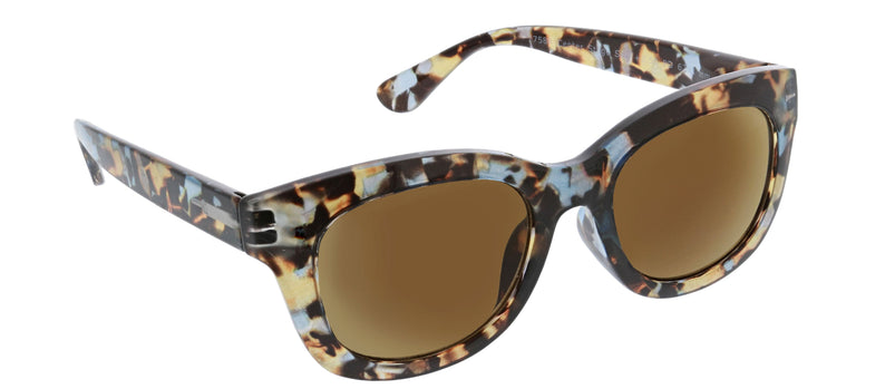 Center Stage Reading Sun sunglasses with polarized lenses in recycled polycarbonate frames featuring spring hinges.
