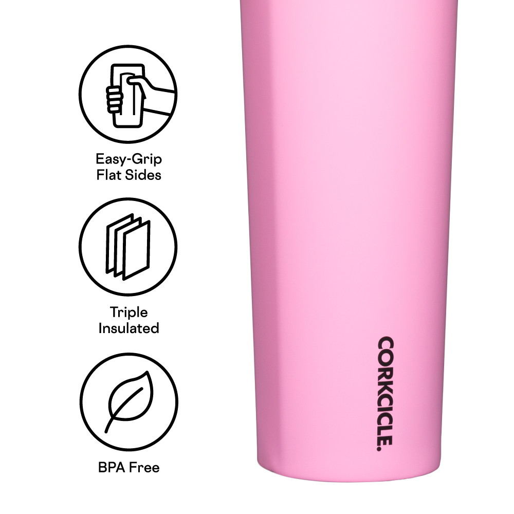 Pink 32oz Sport Canteen with easy-grip flat sides, triple insulation, and BPA-free construction.