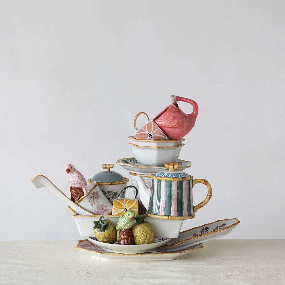 28 oz. Hand-Painted Stoneware Striped Teapot