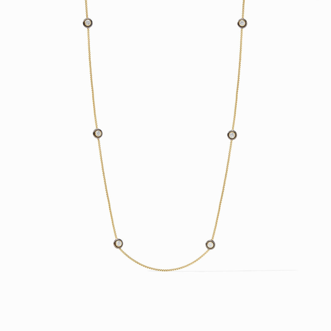 Tribeca Station Necklace in gold-plated metal with clear cubic zirconia stones on a chain.