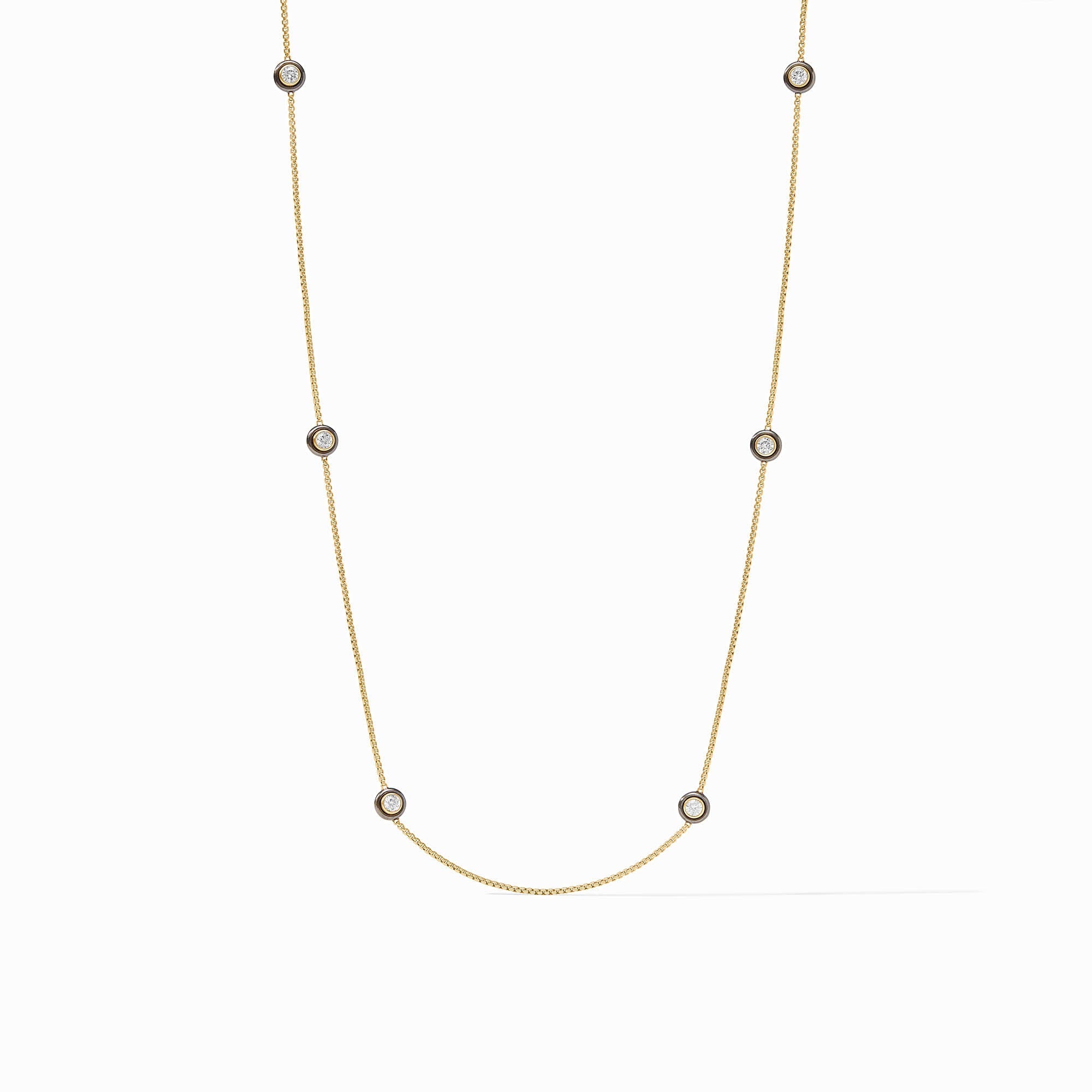 Tribeca Station Necklace in gold-plated metal with clear cubic zirconia stones on a chain.