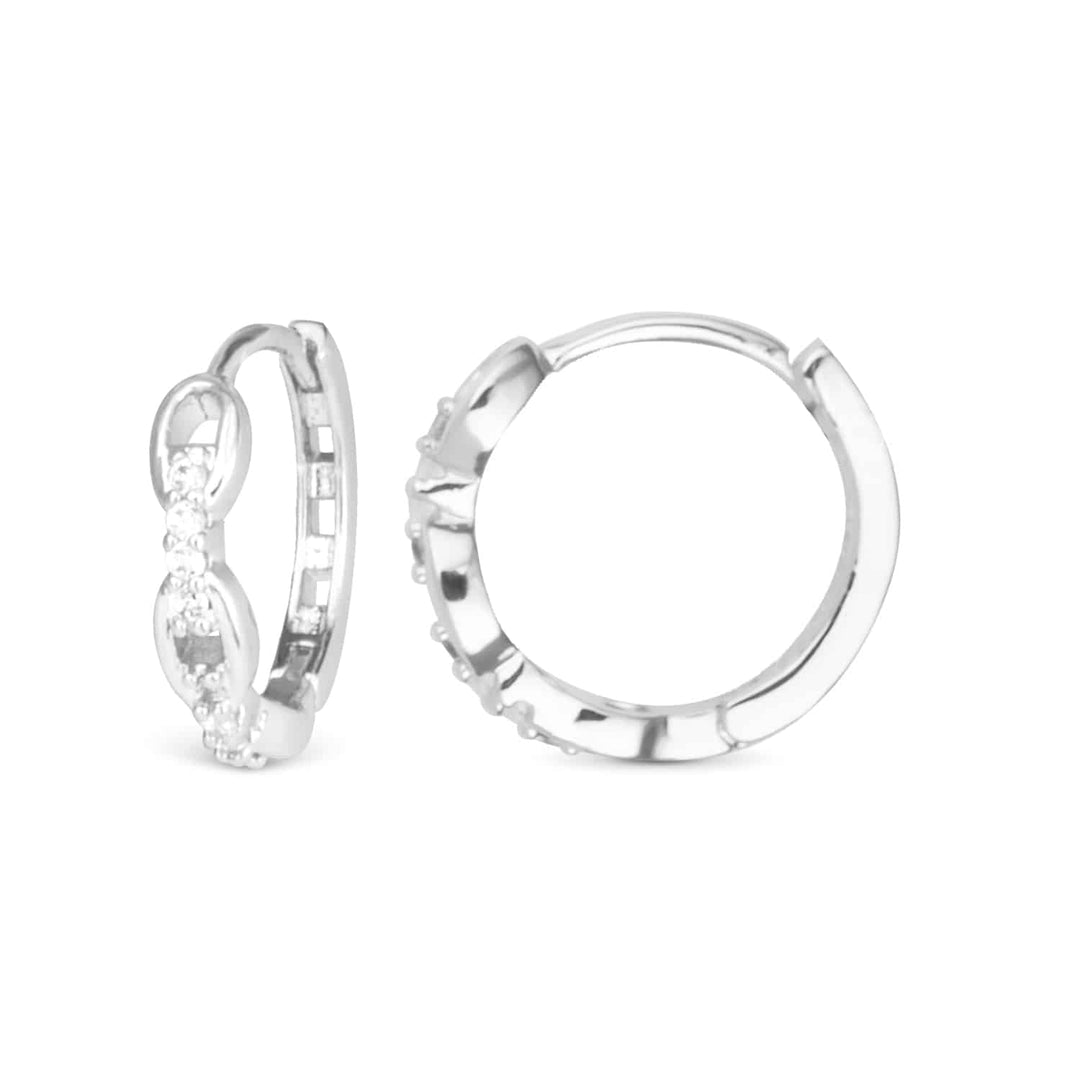 Silver chain-link hoop earrings with cubic zirconia accents on a white background.